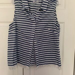 Striped Sleeveless Button-Up Top
